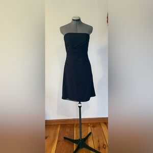 Bill Levkoff Dark Plum Purple Ruched Strapless Sheath Dress